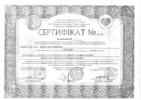 Сертификат Дегтярь Ирина Михайловна Сертифікат Дегтяр Ірина Михайлівна