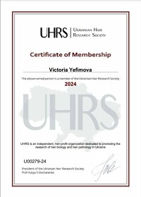 Сертификат Ефимова Виктория Олеговна	 Сертифікат Єфімова Вікторія Олегівна