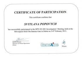 Сертификат - Попович Светлана Михайловна Сертифікат - Попович Світлана Михайлівна